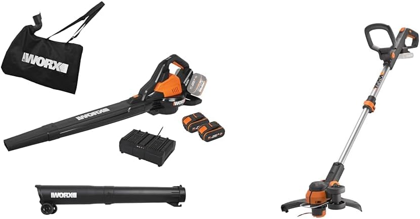 WORX - AspirateurSouffleur Brushless sans Fil 40V - 4Ah - WG583E Powershare Coupe-Bordure sans Fil Alimenté par Pile Li-ION 20 V WG163E9 0W 20V Noir Orange WORX - Aspirateur/Souffleur Brushless sans Fil 40V - 4Ah - WG583E & Powershare Coupe-Bordure sans Fil Alimenté par Pile Li-ION 20 V, WG163E.9 0W, 20V, Noir, Orange – Image 1