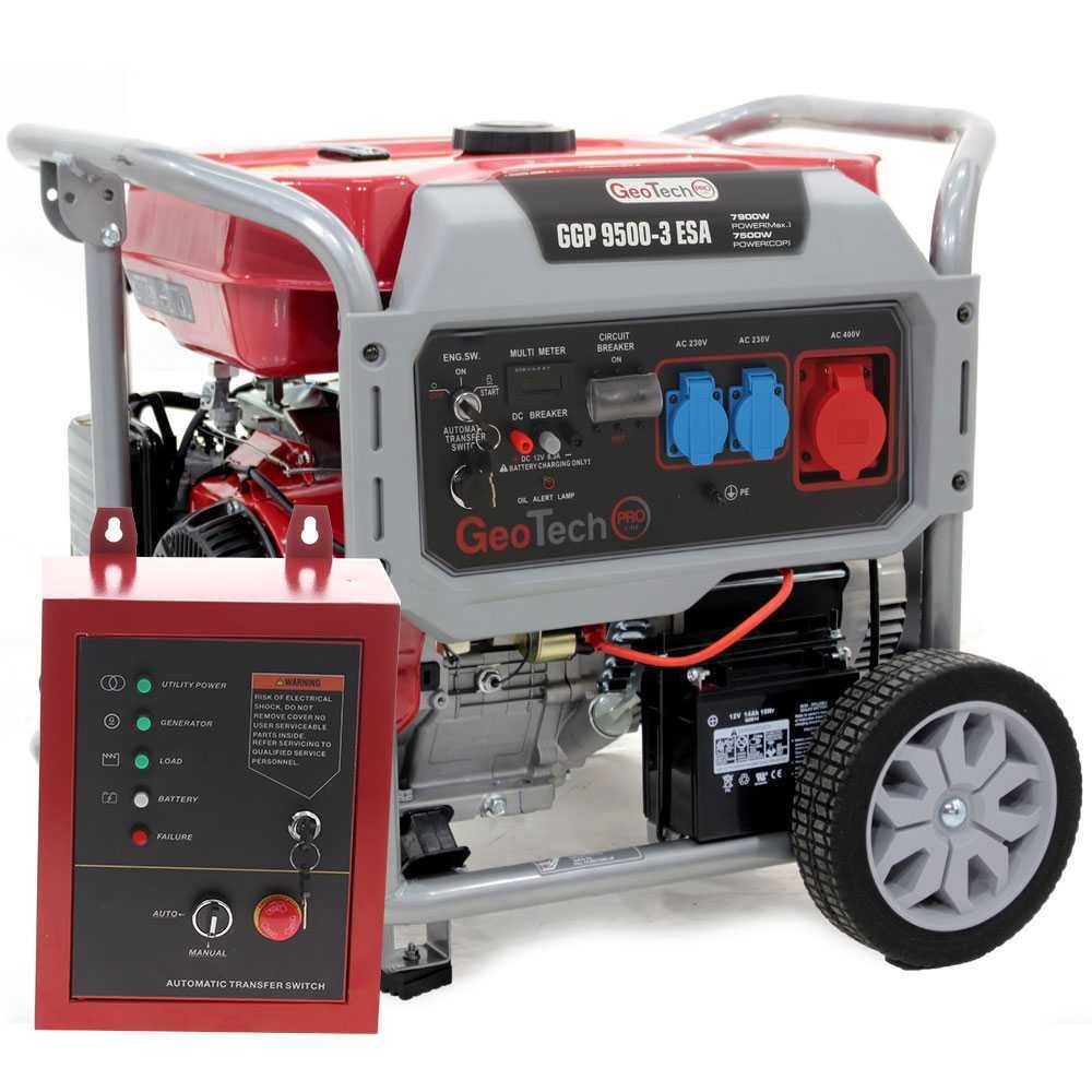 geotech pro ggp 9500 3 esa groupe électrogène sur chariot avec avr dém. électrique 7.8 kw continue 7.5 kw + ats
