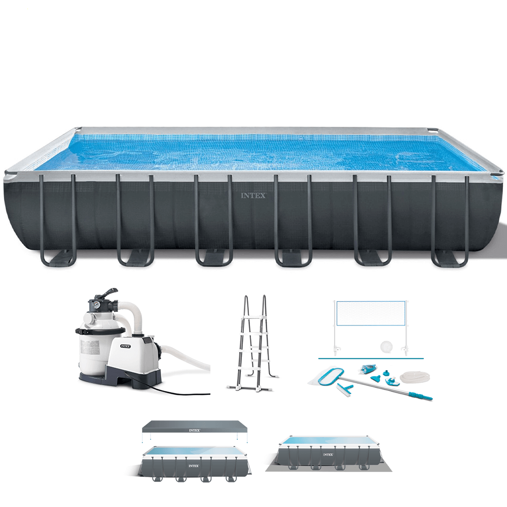 intex ultra xtr frame 26368np 732x366x132 cm piscine hors sol + kit nettoyage et volleyball