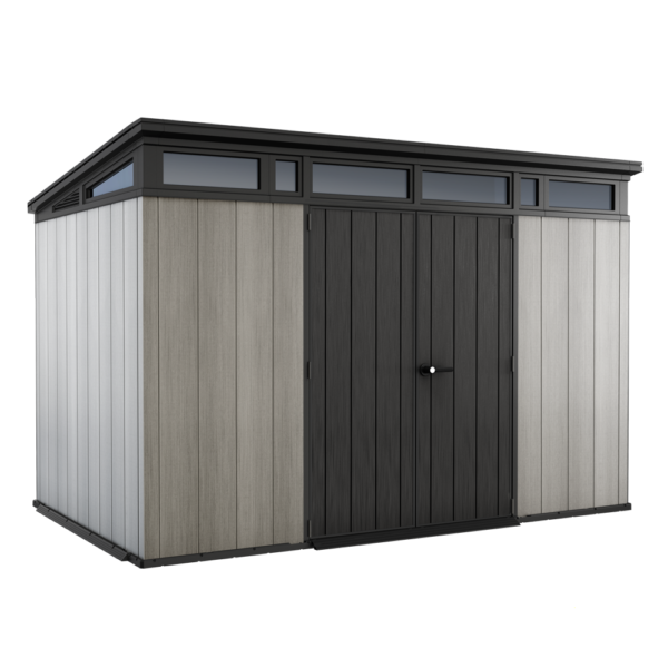 keter artisan gris abri de jardin avec porte à double pans 342x218x226 cm
