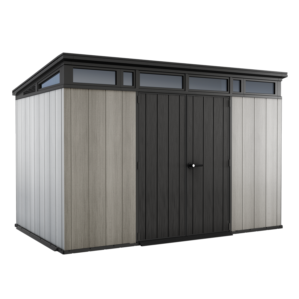 keter artisan gris abri de jardin avec porte à double pans 342x218x226 cm